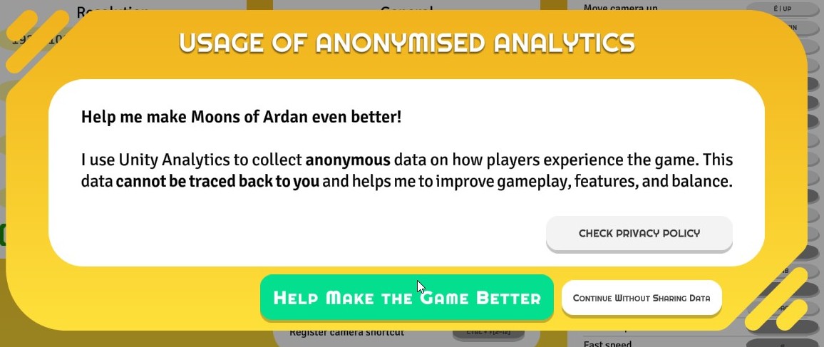 New gameplay analytics prompt