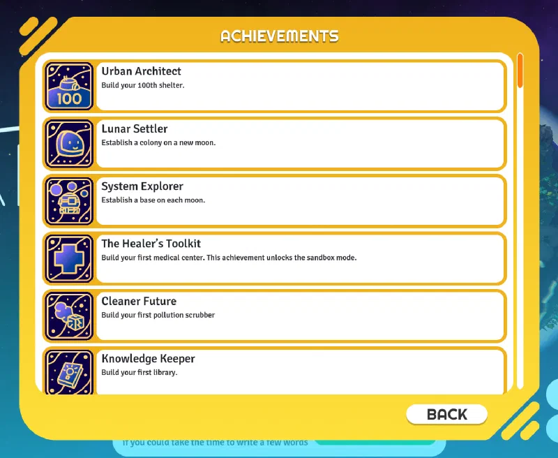 Achievements screen Achievements screen