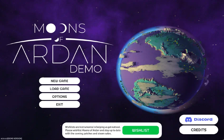 Demo main menu screen Demo main menu screen